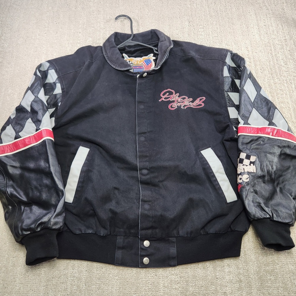 Vintage‎ Dale Earnhardt Jacket Men Large Jeff Hamilton Leather Sleeves Winston